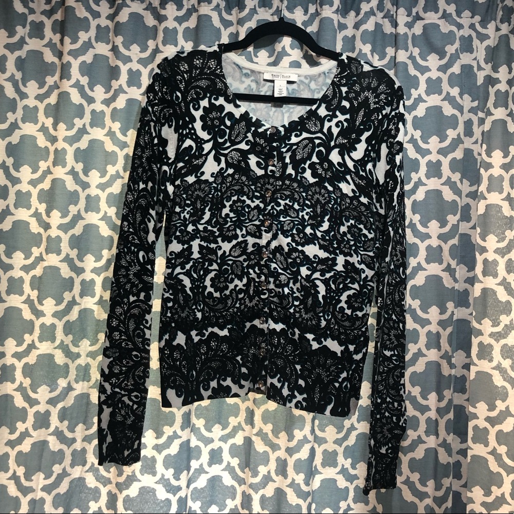 White House Black Market Cardigan Paisley Teal Lg